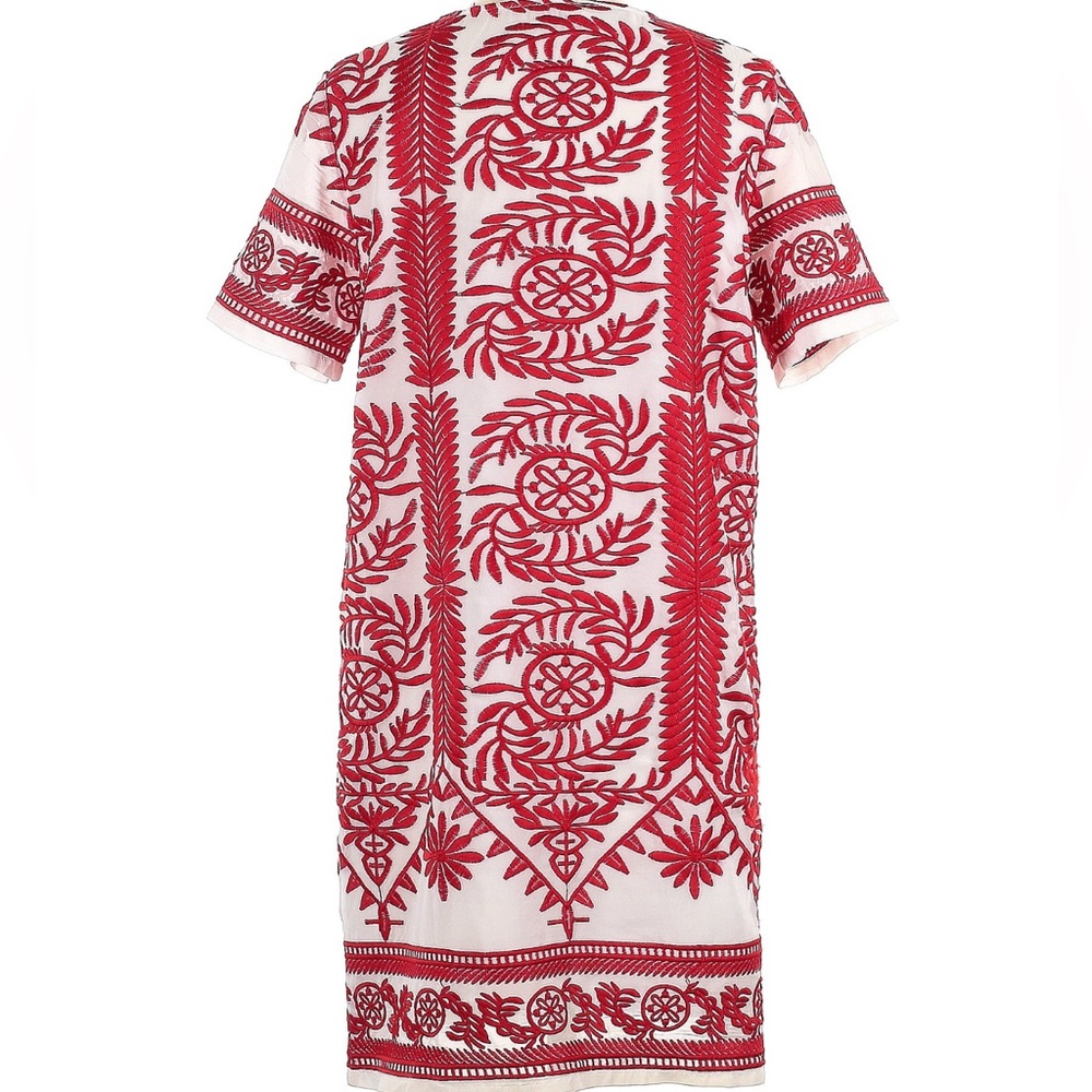 ALL ROW Red & White Embroidered Shift Tunic Dress, Size Small - Picture 2 of 3